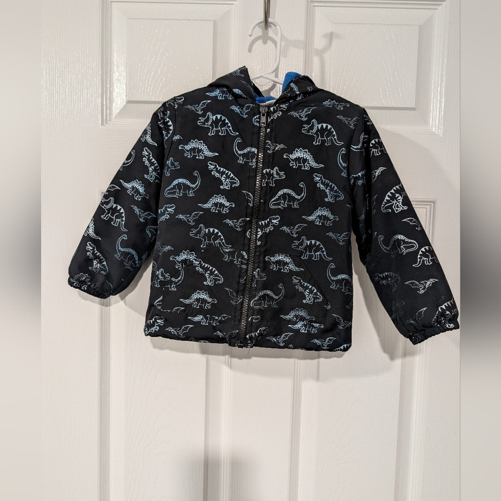 Mick Mack Toddler Boy Black and Blue Dinosaur Print Zipper Jacket in Size 3T